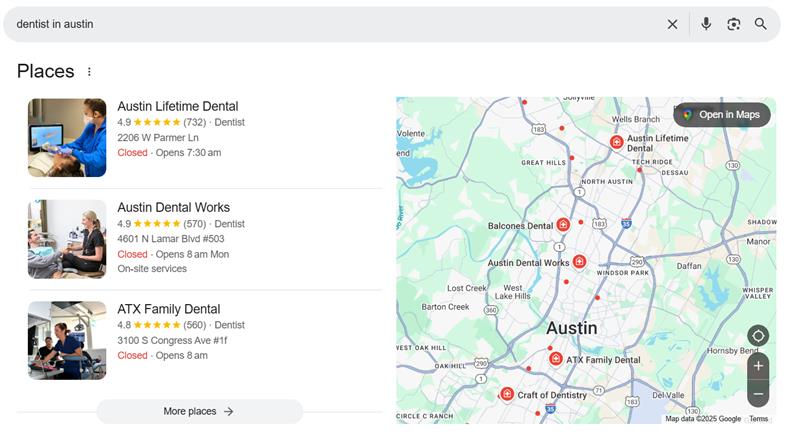 An Image showing how location-specific keywords help practices appear in Google Search.