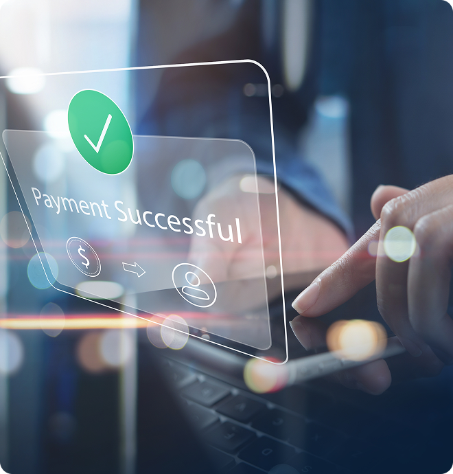 A successful payment notification displayed on a digital interface.