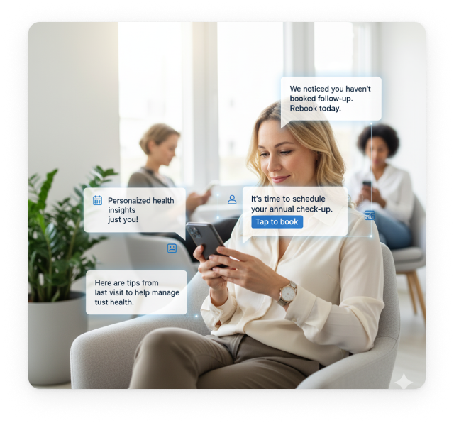User interacting with health management software for follow-up scheduling.