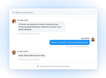 Interaction between doctor and patient using Certify Health's messaging system.