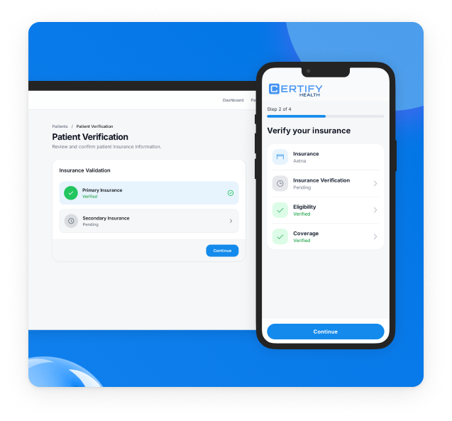 Mobile view of insurance verification steps in Certify Health application
