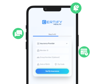 Step 2 of insurance verification process on Certify Health app.